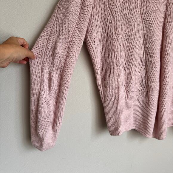 Ophelia Roe Sweater Size 1X Pink Braided Knit V-Neck Chunky Cabincore Preppy - Picture 3 of 9